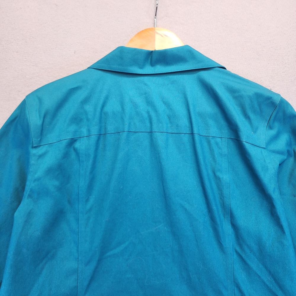 Chicos No Iron Teal Blue Button Down Shirt Rhinestone Crystal Buttons Size 1 M - Picture 9 of 13